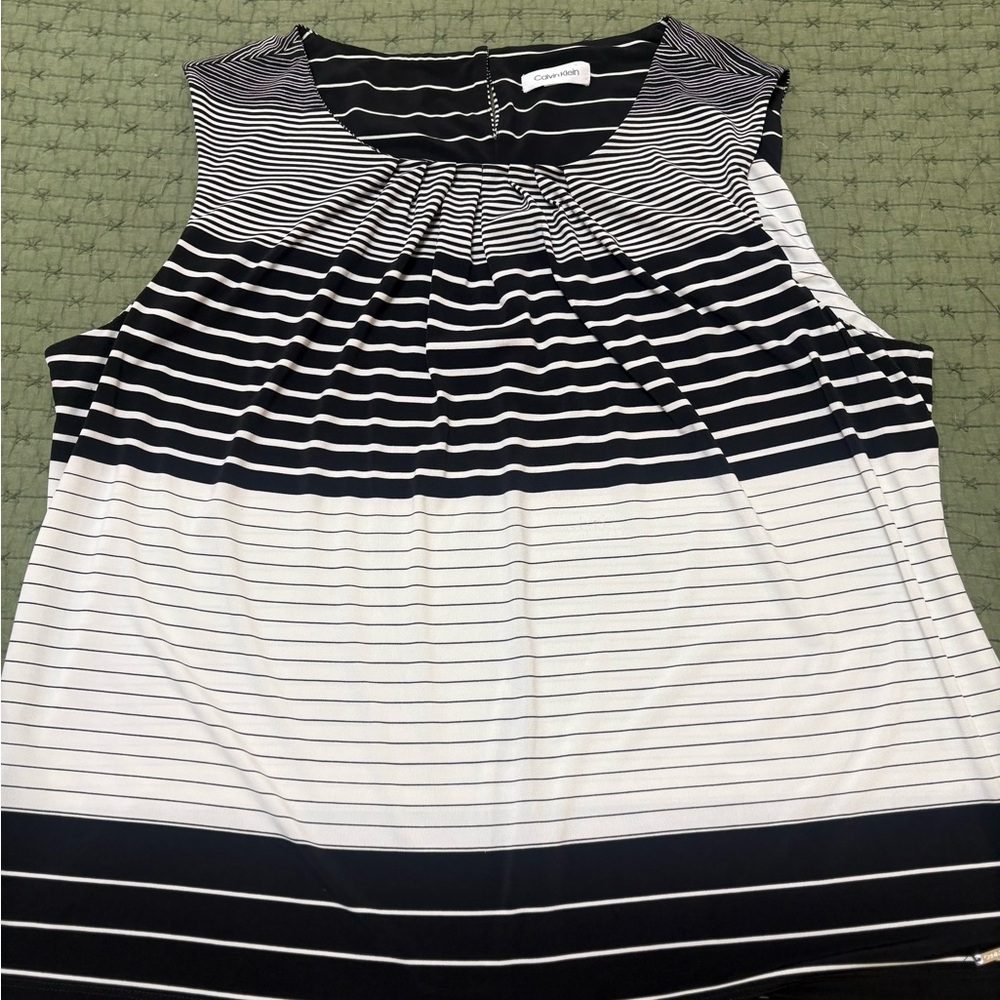 Calvin Klein Black and White Striped Sleeveless Tank